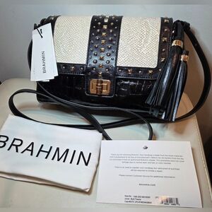 NWT Brahmin Jenah Black Iridescent Gold Studded Crossbody Shoulder Bag